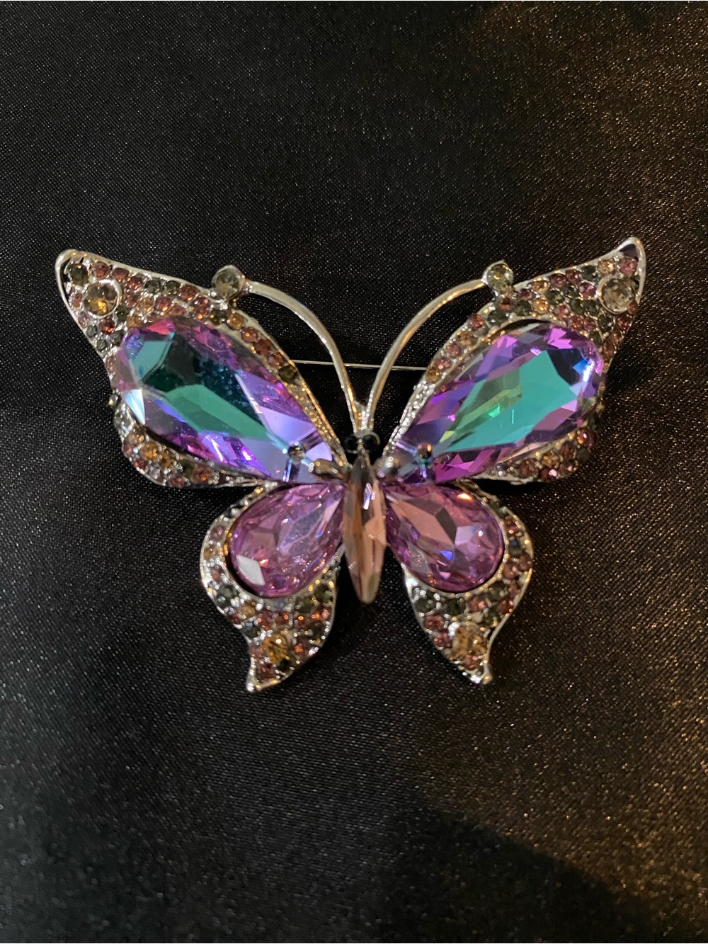 Crystal Butterfly Brooch - Purple Multi-Color Accent